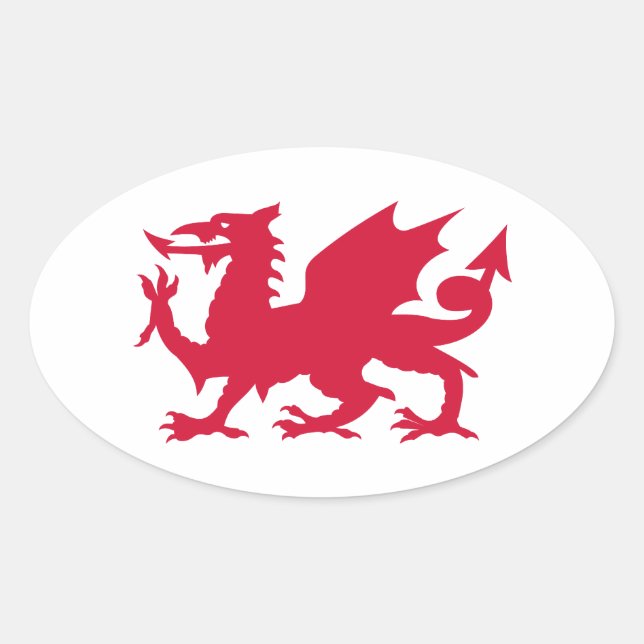 Pegatina Ovalada Dragón Galés Rojo (Anverso)