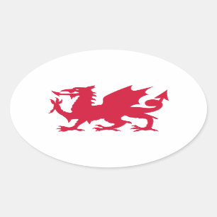 Pegatina Ovalada Dragón Galés Rojo