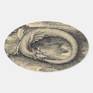 Pegatina Ovalada Dragón medieval de Ouroboros