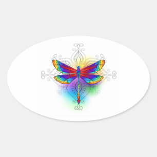 Pegatina Ovalada Dragón poligonal arcoiris