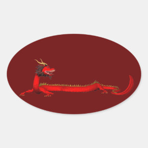 Pegatina Ovalada Dragón Rojo