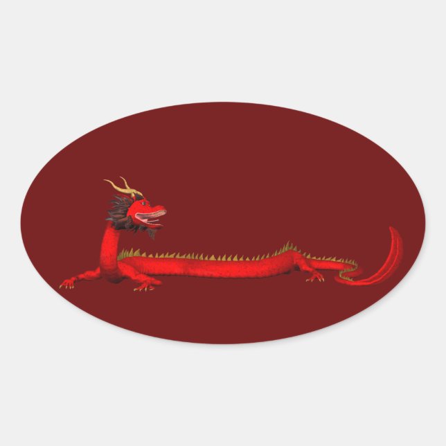 Pegatina Ovalada Dragón Rojo (Anverso)