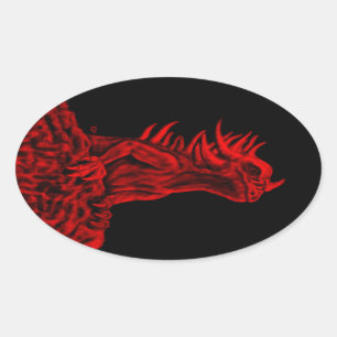 Pegatina Ovalada Dragón rojo pequeño