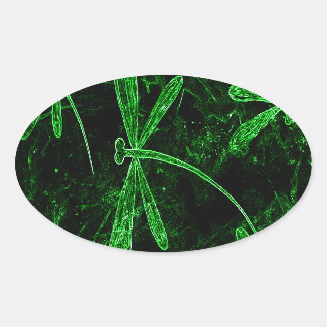 Pegatina Ovalada Dragonflies Neon Green (Anverso)