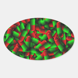 Pegatina Ovalada drogas de pastillas verdes rojas