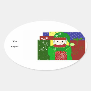 Pegatina Ovalada Duende de Navidad Alegre