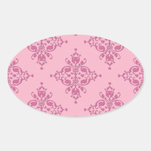 Pegatina Ovalada Dulce Damask Rosa