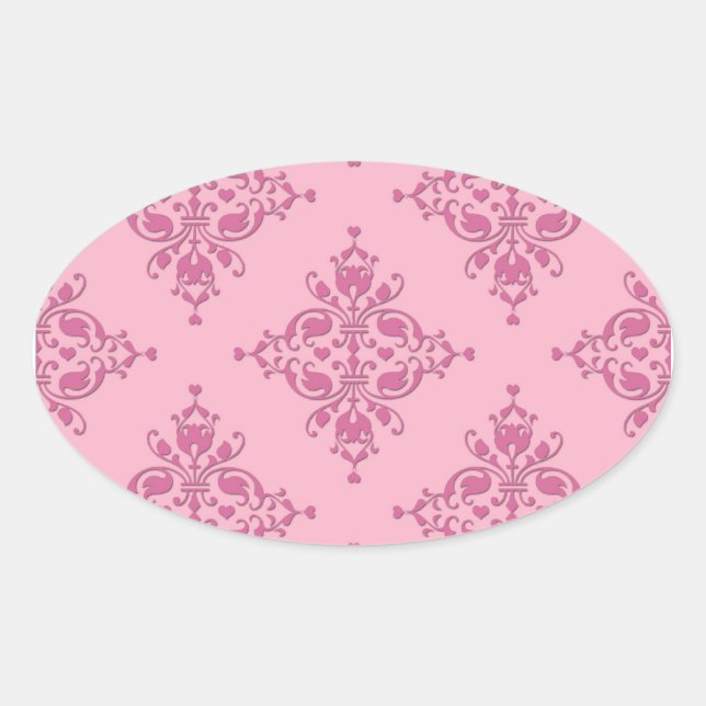 Pegatina Ovalada Dulce Damask Rosa (Anverso)