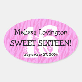 Pegatina Ovalada Dulce Dieciséis Regalo de celebración de cumpleaño