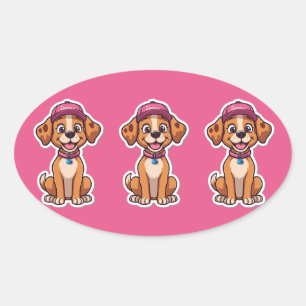 Pegatina Ovalada Dulce perro caricaturista - Cachorro feliz en Pega