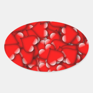 Pegatina Ovalada Dulce Romántico Valentine Love Hearts Red