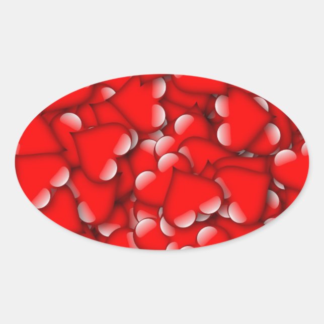 Pegatina Ovalada Dulce Romántico Valentine Love Hearts Red (Anverso)