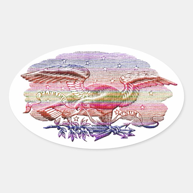 Pegatina Ovalada E Pluribus Unum Patriotic Eagle Americana Art (Anverso)