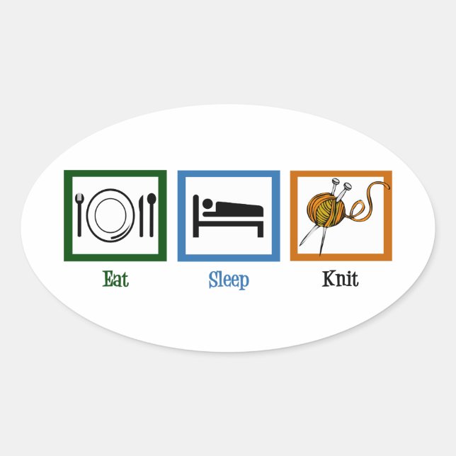 Pegatina Ovalada Eat Sleep Knit (Anverso)