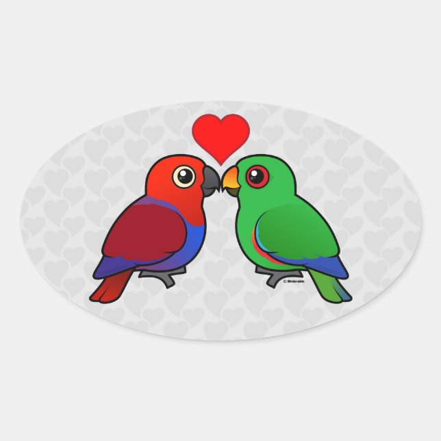 Pegatina Ovalada Eclectus Parrots en el amor (Anverso)