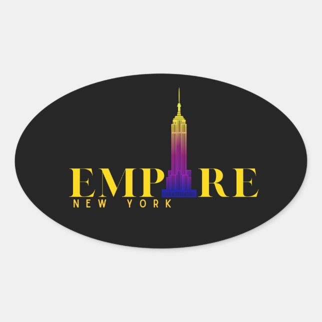 Pegatina Ovalada Edificio Empire State-Nueva York-Dorado Vibrante (Anverso)