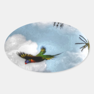 PEGATINA OVALADA EFECTOS ARTÍSTICOS DE LORIKEET DE RAINBOW AUSTRALI