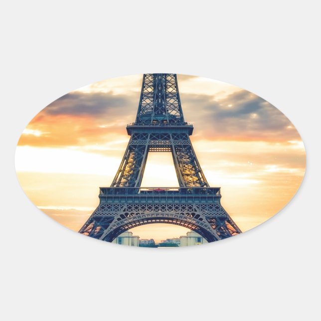 Pegatina Ovalada Effel Tower Paris Evending European Travel (Anverso)