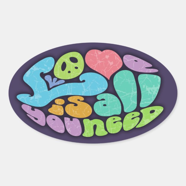 Pegatina Ovalada El amor es todo lo que necesitas (Anverso)