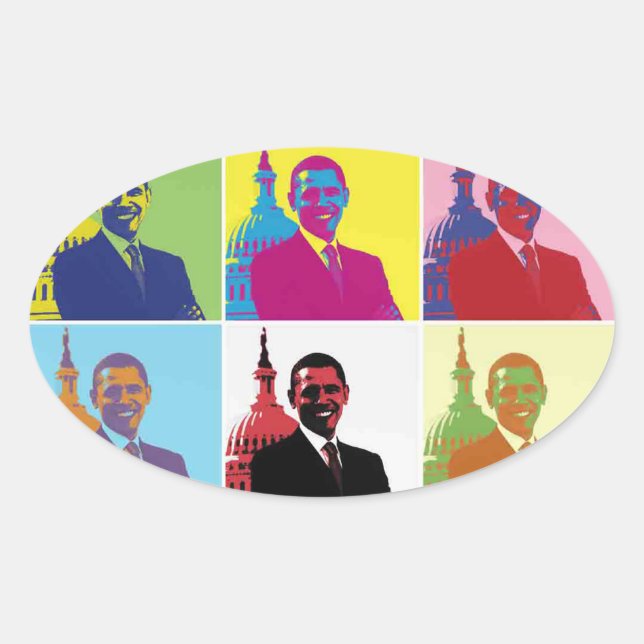 Pegatina Ovalada El arte pop del presidente Obama (Anverso)