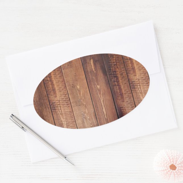 Pegatina Ovalada El aspecto de la madera real (Sobre)