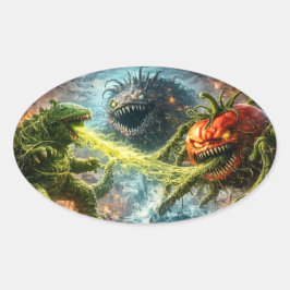 Pegatina Ovalada El ataque del óvalo veggie mutante Colossus stic