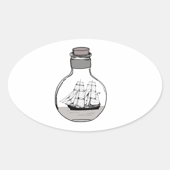Pegatina Ovalada El barco en la bombilla de vidrio (Anverso)