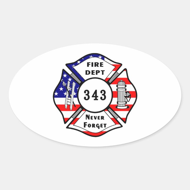 Pegatina Ovalada El bombero 9/11 nunca olvida 343 (Anverso)