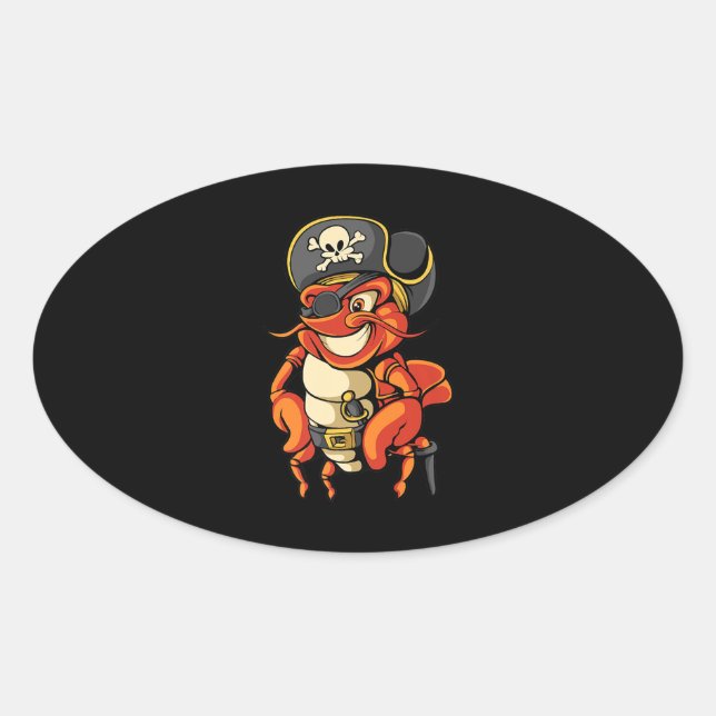 Pegatina Ovalada El divertido capitán Lobster Pirate Jolly Roger Cr (Anverso)