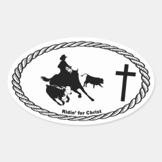 Pegatina Ovalada El estilo de la cruz de caballo