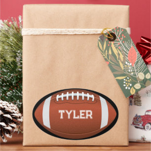 Pegatina Ovalada El fútbol y el nombre blanco en negro