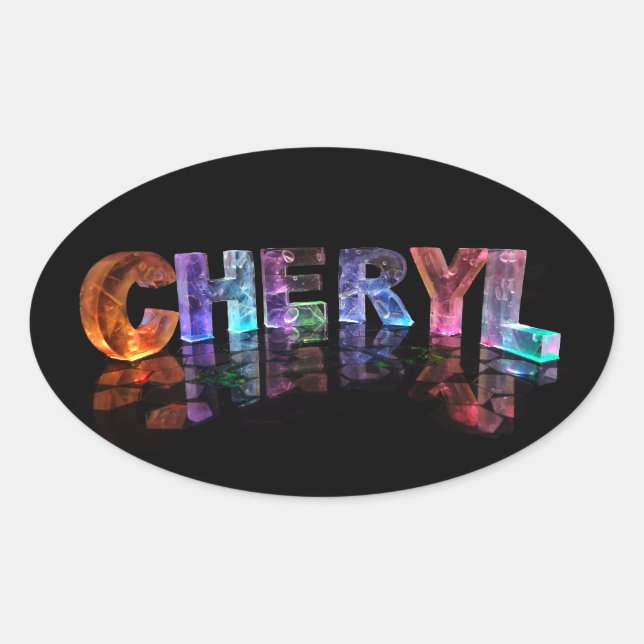 Pegatina Ovalada El hermoso nombre de Cheryl en las luces 3D (Anverso)