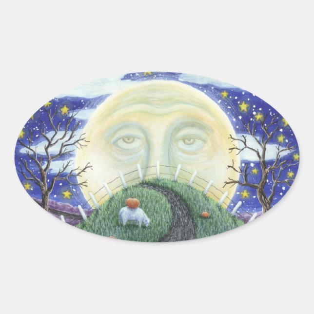 PEGATINA OVALADA EL HOMBRE DE LA PUMPKINA, PEGATINAS DE ARTE FOLK H (Anverso)