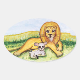 Pegatina Ovalada El león y el cordero
