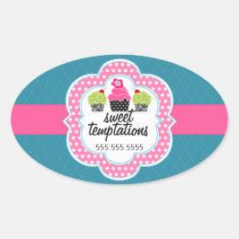 Pegatina Ovalada El negocio de panadería de pasteles Verde azulados