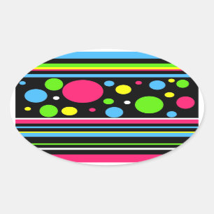 Pegatina Ovalada El neón colorido raya la cal verde azulada rosada