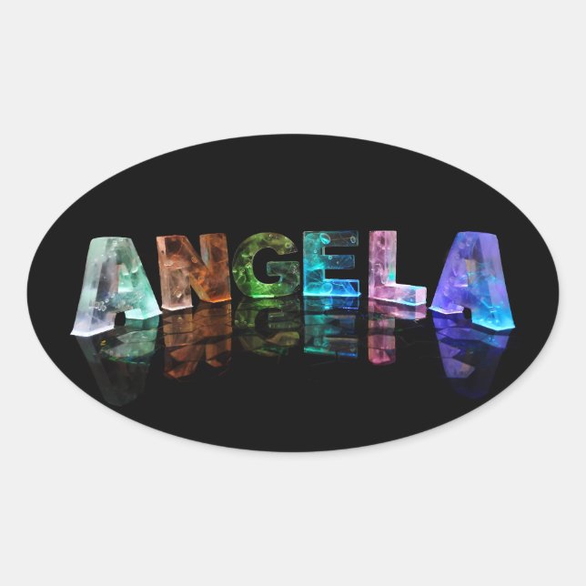 Pegatina Ovalada El nombre Angela en las luces (Anverso)