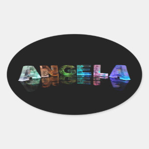 Pegatina Ovalada El nombre Angela en las luces