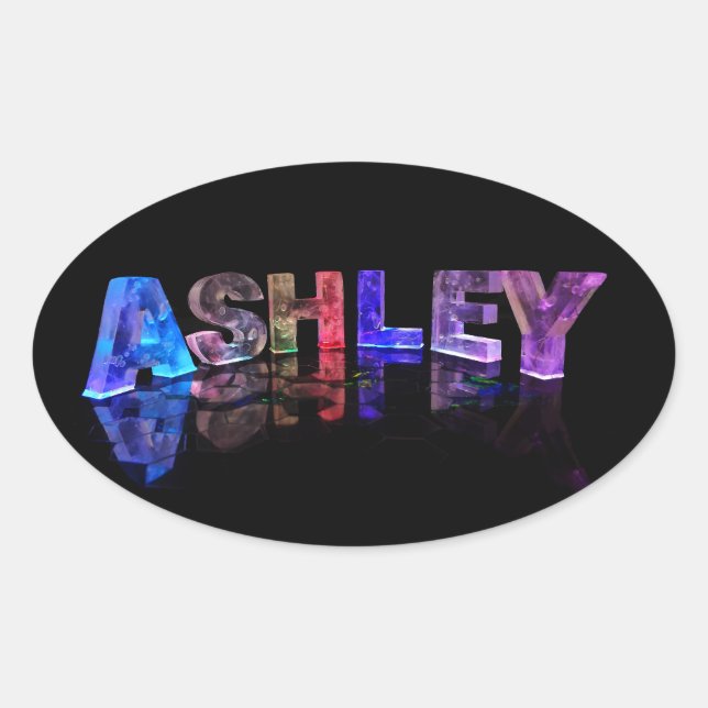 Pegatina Ovalada El nombre Ashley en las luces 3D (Anverso)