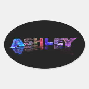Pegatina Ovalada El nombre Ashley en las luces 3D
