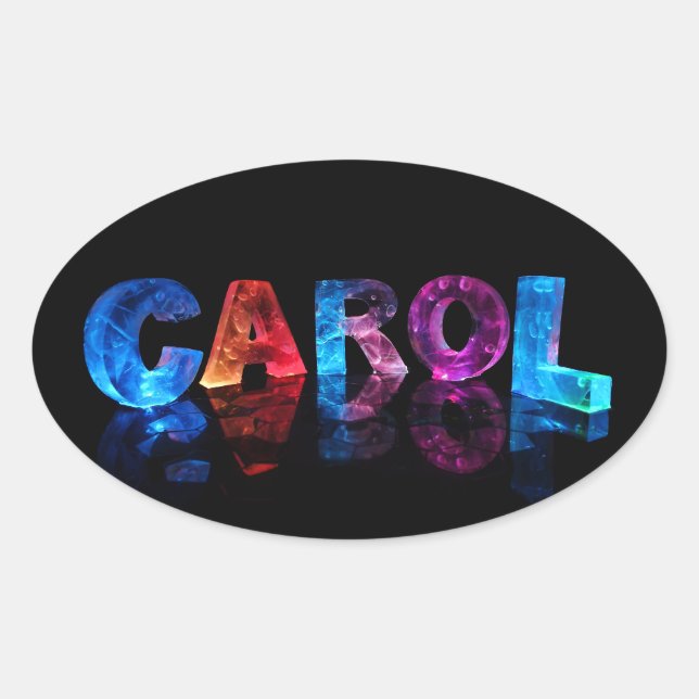Pegatina Ovalada El nombre Carol en las luces 3D (Anverso)