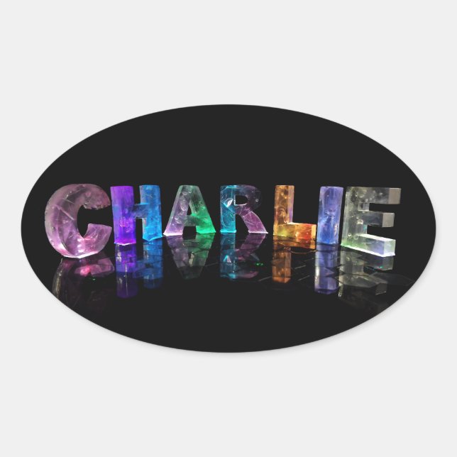 Pegatina Ovalada El nombre Charlie en las luces 3D (Anverso)