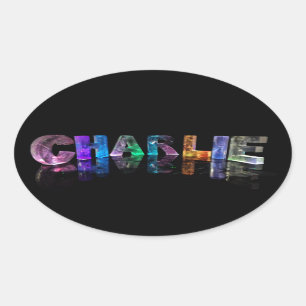 Pegatina Ovalada El nombre Charlie en las luces 3D