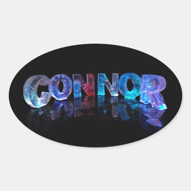 Pegatina Ovalada El nombre Connor en las luces 3D (Anverso)