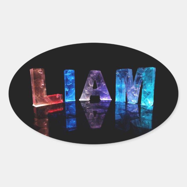 Pegatina Ovalada El nombre de Liam en luces 3D (Fotografía) (Anverso)