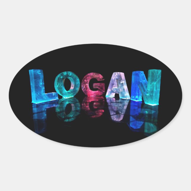 Pegatina Ovalada El nombre del Logan en luces 3D (Fotografía) (Anverso)