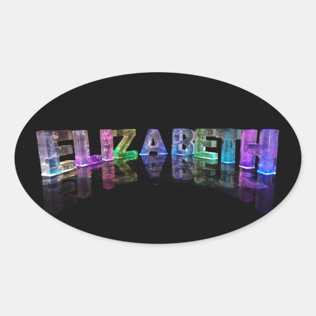 Pegatina Ovalada El nombre Elizabeth en las luces 3D (Fotografía) (Anverso)