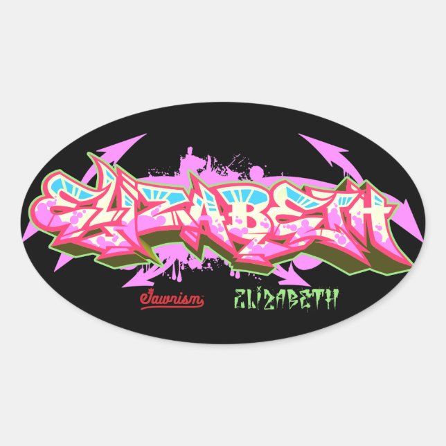 Pegatina Ovalada El nombre Elizabeth en los grafiteros-Pegatinas |  (Anverso)
