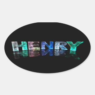 Pegatina Ovalada El nombre Henry en luces 3D (fotografía)