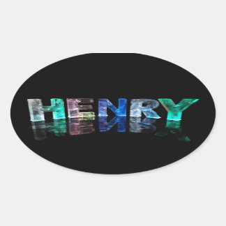 Pegatina Ovalada El nombre Henry en luces 3D (fotografía)